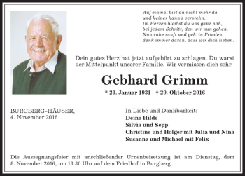 Traueranzeige von Gebhard Grimm von Allgäuer Anzeigeblatt