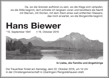 Traueranzeige von Hans Biewer von Allgäuer Zeitung,Kempten