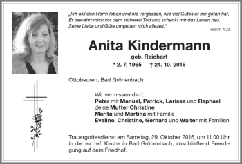 Traueranzeige von Anita Kindermann von Memminger Zeitung