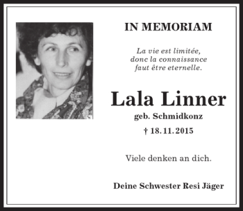 Traueranzeige von Lala Linner von Allgäuer Zeitung,Kempten