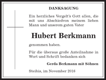 Traueranzeige von Hubert Berkmann von Allgäuer Anzeigeblatt
