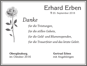 Traueranzeige von Erhard Erben von Allgäuer Zeitung, Marktoberdorf