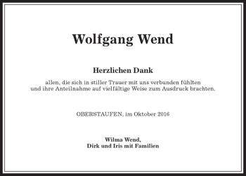 Traueranzeige von Wolfgang Wend von Allgäuer Anzeigeblatt