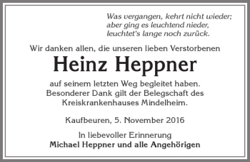 Traueranzeige von Heinz Heppner von Allgäuer Zeitung