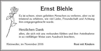 Traueranzeige von Ernst Blehle von Allgäuer Zeitung,Kempten