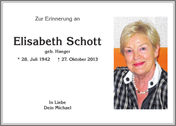 Traueranzeige von Elisabeth Schott von Allgäuer Zeitung,Kempten
