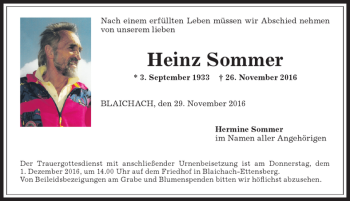 Traueranzeige von Heinz Sommer von Allgäuer Anzeigeblatt