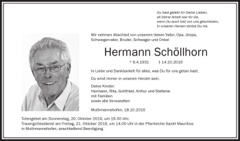 Traueranzeige von Hermann Schöllhorn von Allgäuer Zeitung,Kempten