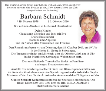 Traueranzeige von Barbara Schmidt von Allgäuer Zeitung, Füssen