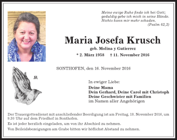 Traueranzeige von Maria Josefa Krusch von Allgäuer Anzeigeblatt