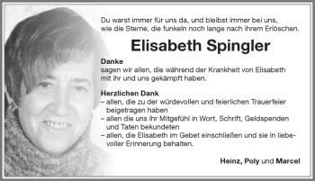 Traueranzeige von Elisabeth Spingler von Allgäuer Zeitung, Marktoberdorf
