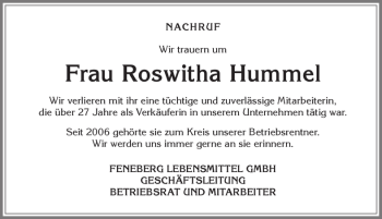 Traueranzeige von Roswitha Hummel von Allgäuer Zeitung,Kempten