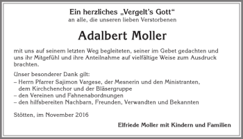 Traueranzeige von Adalbert Moller von Allgäuer Zeitung, Marktoberdorf