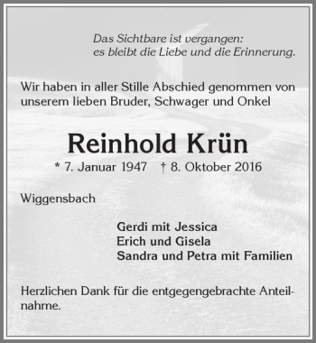 Traueranzeige von Reinhold Krün von Allgäuer Zeitung,Kempten