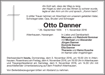 Traueranzeige von Otto Danner von Memminger Zeitung