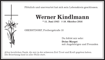 Traueranzeige von Werner Kindlmann von Allgäuer Anzeigeblatt
