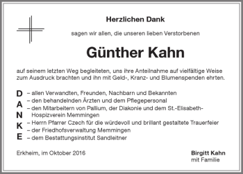Traueranzeige von Günther Kahn von Memminger Zeitung