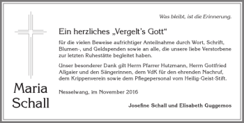 Traueranzeige von Maria Schall von Allgäuer Zeitung, Füssen