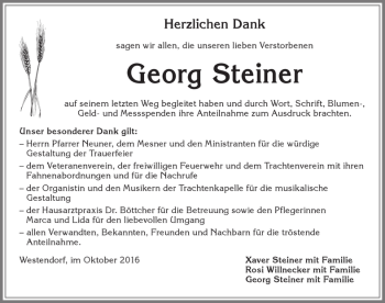 Traueranzeige von Georg Steiner von Allgäuer Zeitung, Kaufbeuren/Buchloe