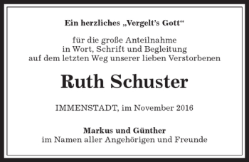 Traueranzeige von Ruth Schuster von Allgäuer Anzeigeblatt