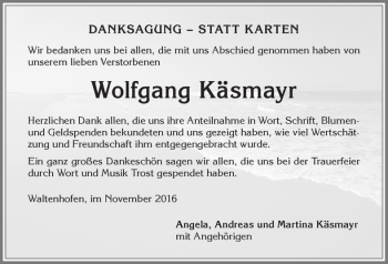 Traueranzeige von Wolfgang Käsmayr von Allgäuer Zeitung,Kempten