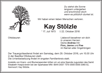 Traueranzeige von Kay Stölzle von Memminger Zeitung
