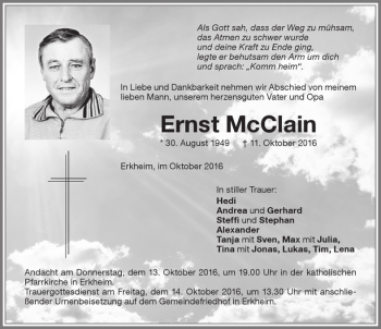 Traueranzeige von Ernst McClain von Memminger Zeitung