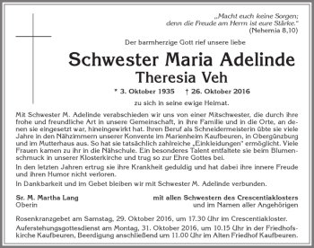 Traueranzeige von Maria Adelinde  von Allgäuer Zeitung