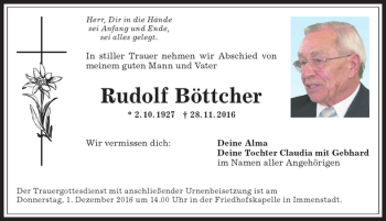 Traueranzeige von Rudolf Böttcher von Allgäuer Anzeigeblatt