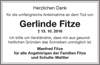 Traueranzeige von Gerlinde Fitze von Allgäuer Zeitung,Kempten
