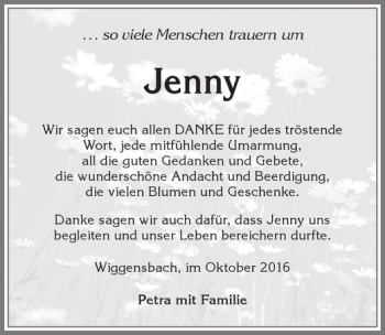 Traueranzeige von Jenny  von Allgäuer Zeitung,Kempten