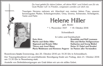 Traueranzeige von Helene Hiller von Allgäuer Zeitung, Füssen