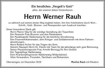 Traueranzeige von Werner Rauh von Allgäuer Zeitung,Kempten