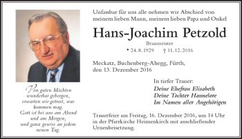 Traueranzeige von Hans-Joachim Petzold von Der Westallgäuer