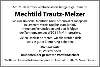Traueranzeige von Mechtild Trautz-Melzer von Memminger Zeitung