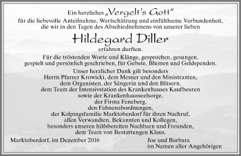 Traueranzeige von Hildegard Diller von Allgäuer Zeitung, Marktoberdorf