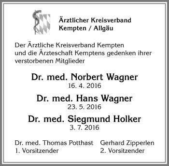 Traueranzeige von Im Gedenken Ärztlicher Kreisverband von Allgäuer Zeitung,Kempten