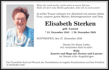 Traueranzeige von Elisabeth Sterken von Allgäuer Anzeigeblatt