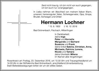 Traueranzeige von Hermann Lochner von Memminger Zeitung