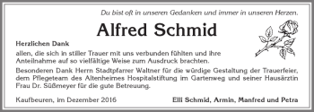 Traueranzeige von Alfred Schmid von Allgäuer Zeitung, Kaufbeuren/Buchloe