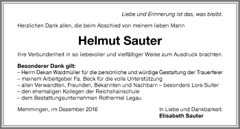 Traueranzeige von Helmut Sauter von Memminger Zeitung