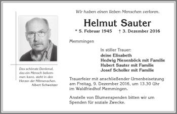 Traueranzeige von Helmut Sauter von Memminger Zeitung