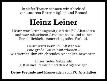 Traueranzeige von Heinz Leiner von Allgäuer Anzeigeblatt