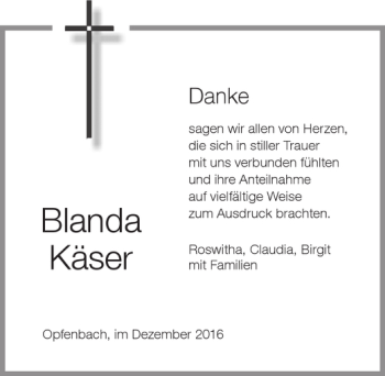 Traueranzeige von Blanda Käser von Der Westallgäuer