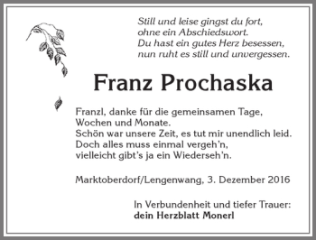 Traueranzeige von Franz Prochaska von Allgäuer Zeitung, Marktoberdorf