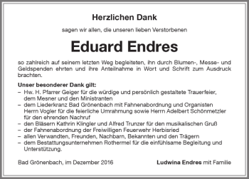 Traueranzeige von Eduard Endres von Memminger Zeitung
