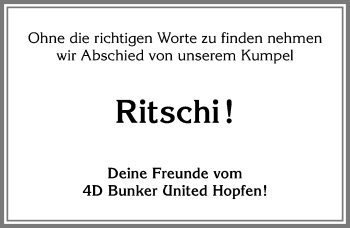 Traueranzeige von Ritschi  von Allgäuer Zeitung, Füssen