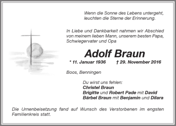 Traueranzeige von Adolf Braun von Memminger Zeitung