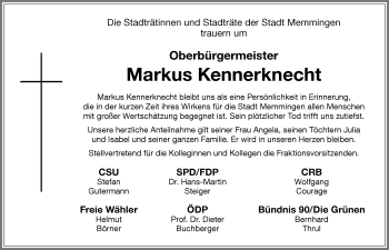 Traueranzeige von Markus Kennerknecht von Memminger Zeitung