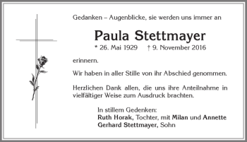 Traueranzeige von Paula Stettmayer von Allgäuer Zeitung, Kaufbeuren/Buchloe